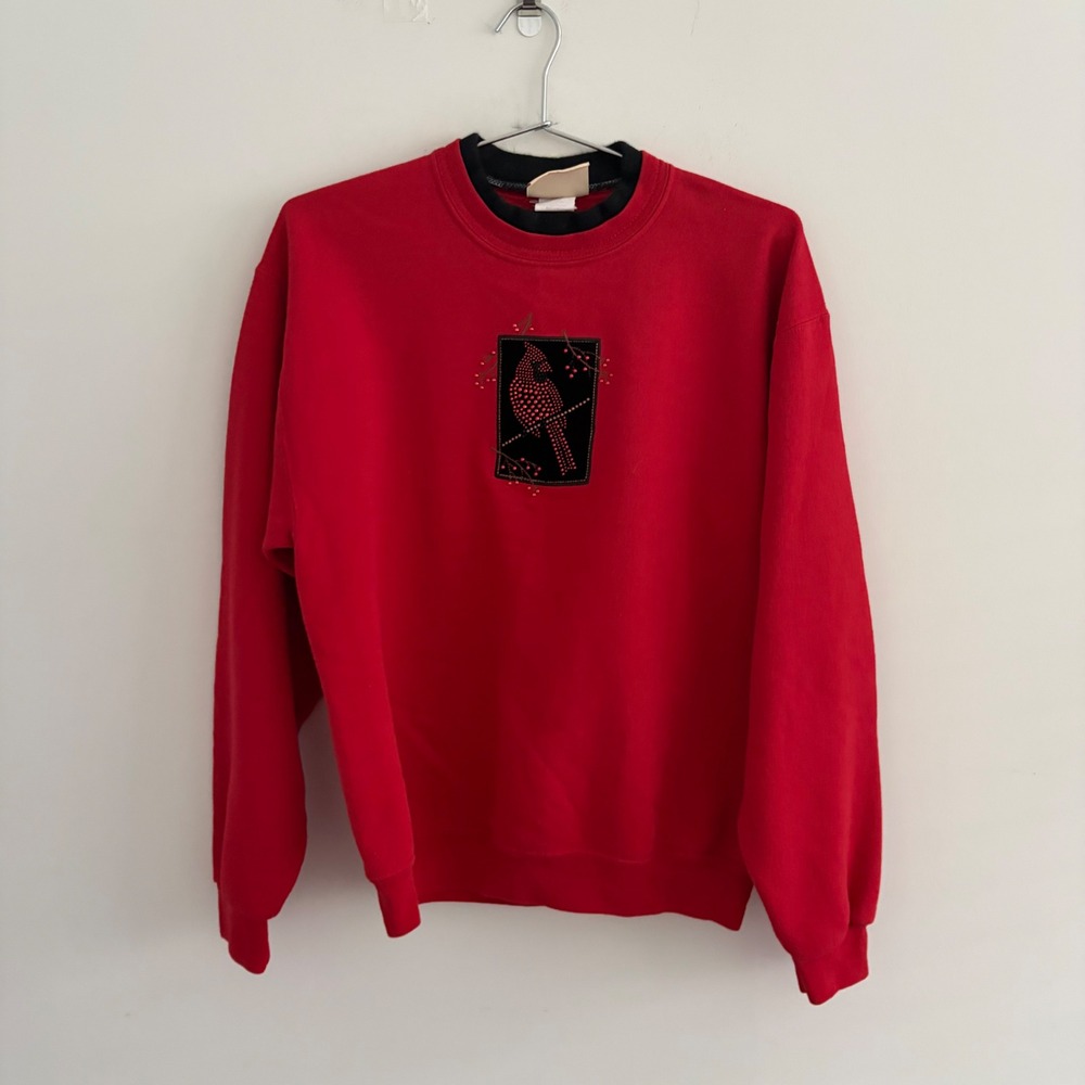 Top Stitch by Morning Sun Red Cardinal Bird Crewneck Sweatshirt